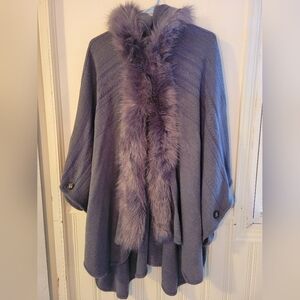Faux fur poncho cape shawl